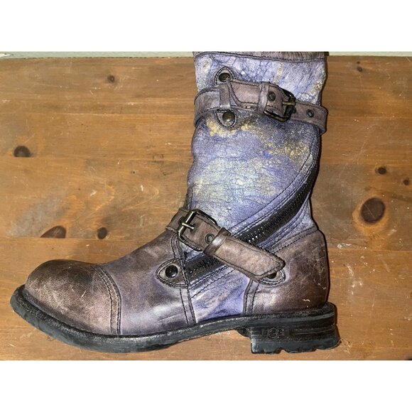 UGG Italy Boots Adela Lamb Fur Shearling Leather Motorcycle Combat 7 B Moto - Picture 4 of 16